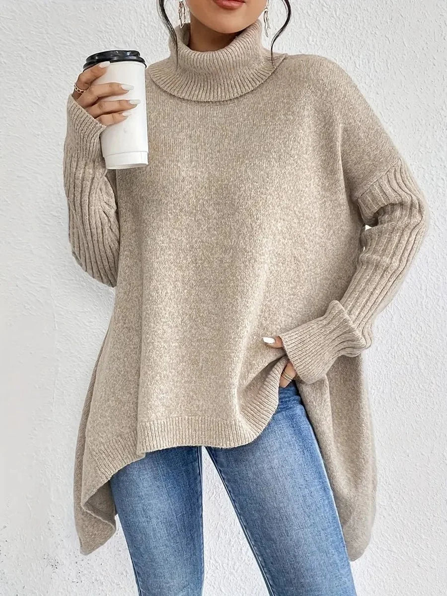 Nuana | Damen Oversized Turtleneck Sweater mit geripptem Rollkragen