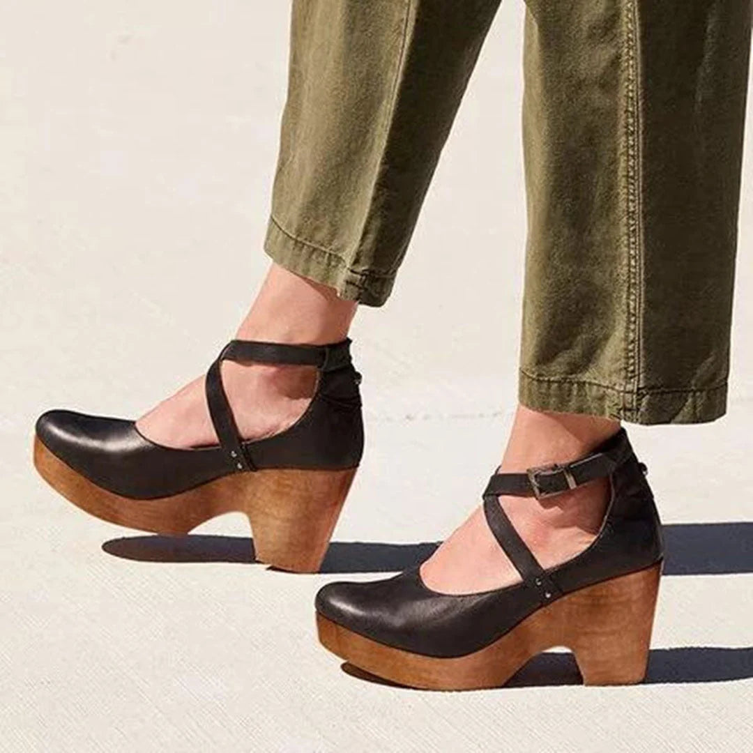Nuana | Damen Plateau Schuhe Mit Schnallenriemen