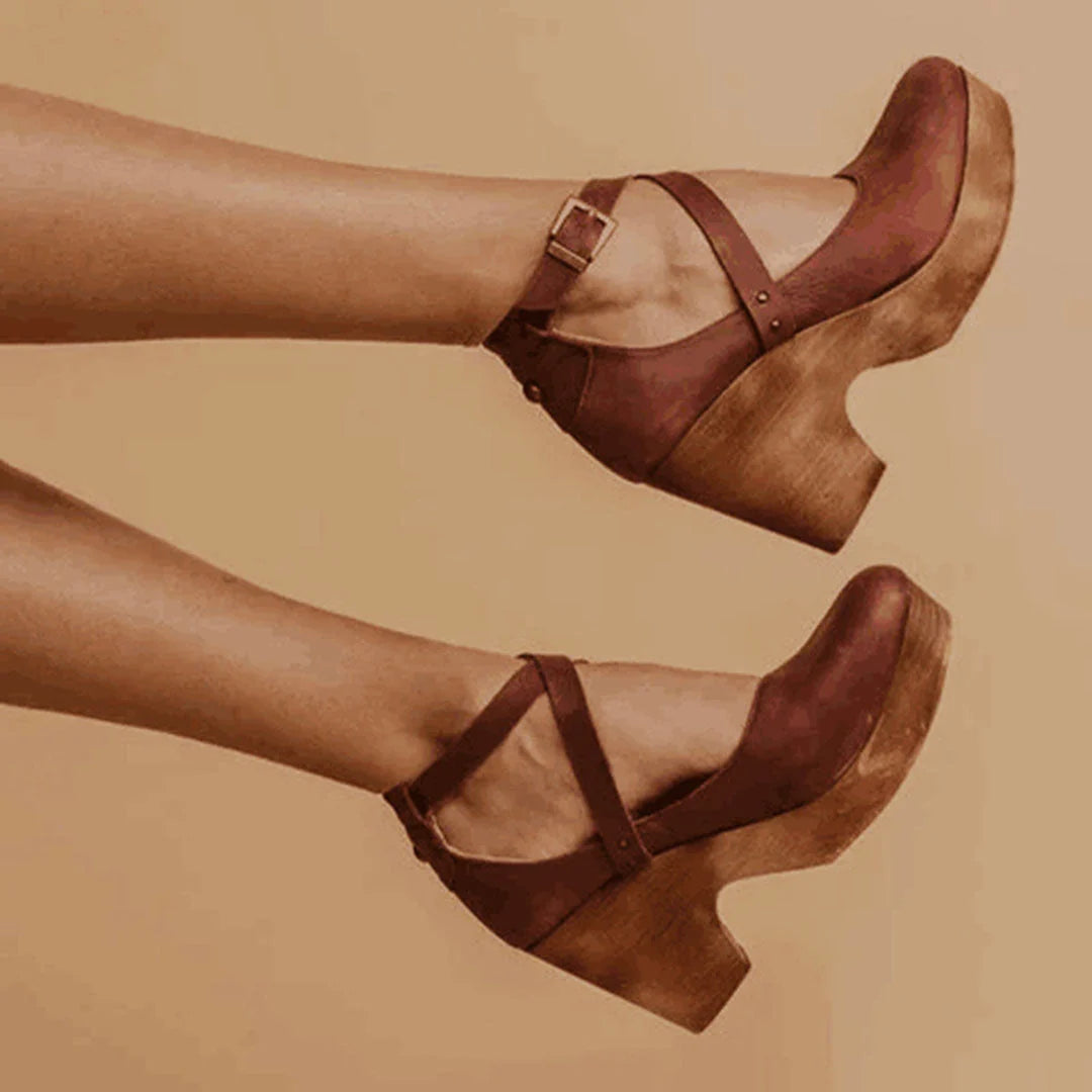 Nuana | Damen Plateau Schuhe Mit Schnallenriemen