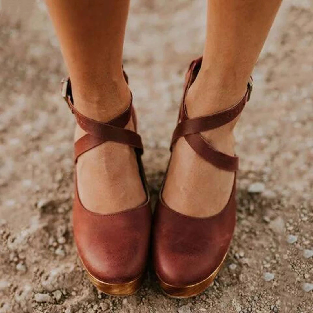 Nuana | Damen Plateau Schuhe Mit Schnallenriemen
