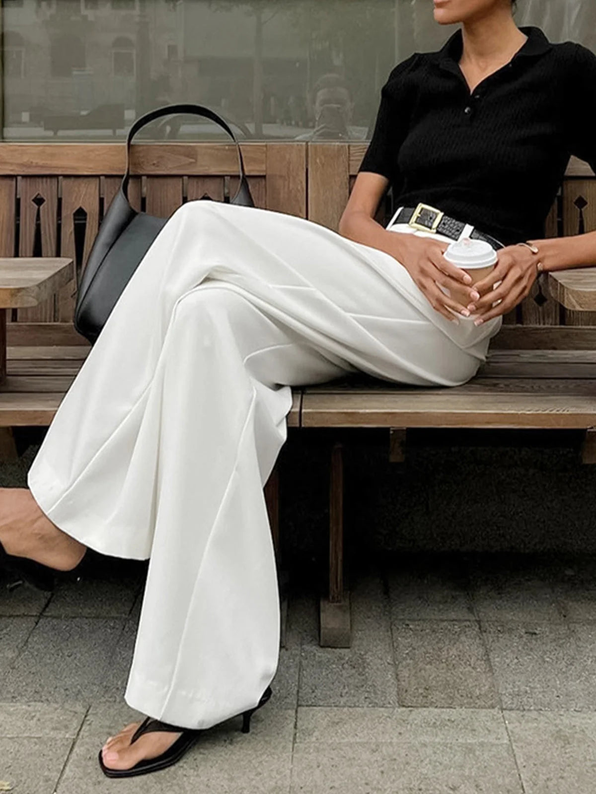 Nuana | Damen Plissierte Vorderseite Weite-Hosen mit Gürtel