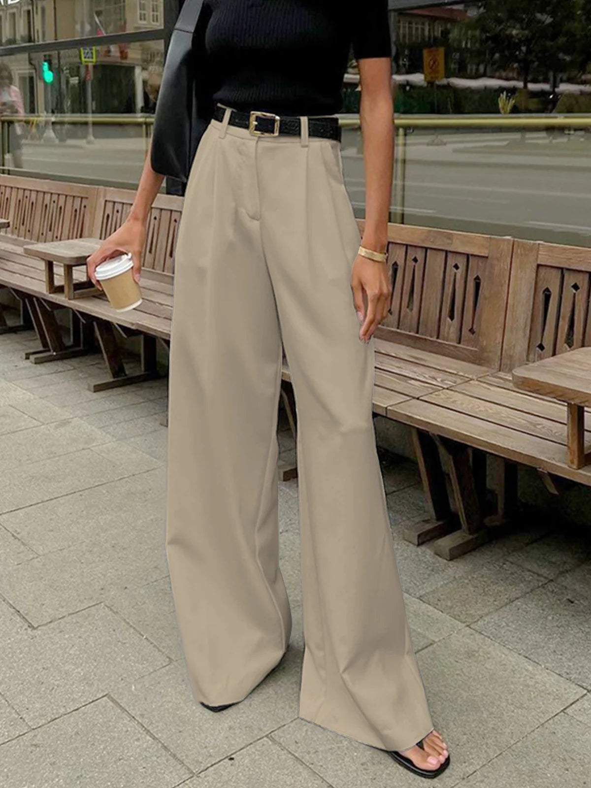 Nuana | Damen Plissierte Vorderseite Weite-Hosen mit Gürtel