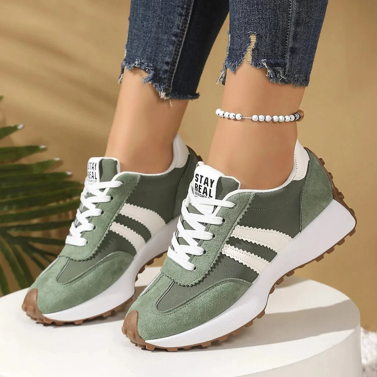 Nuana | Damen Retro Platform Chunky Sneakers mit Schnürung