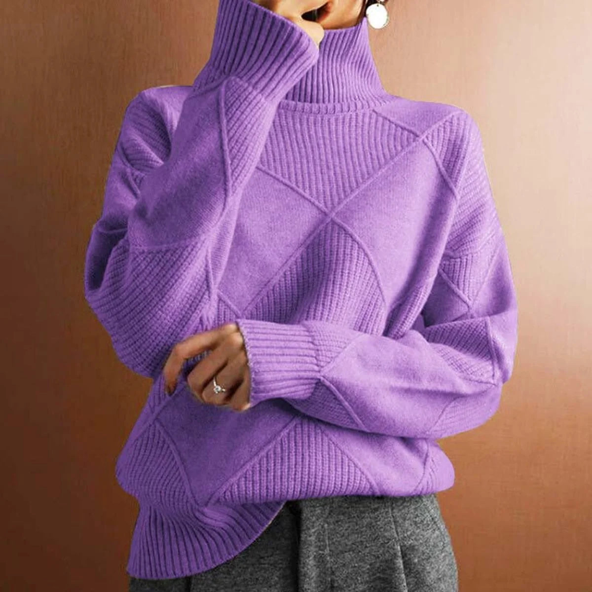 Nuana | Damen Rollkragenpullover mit Rautenmuster Lässiger Strickpullover