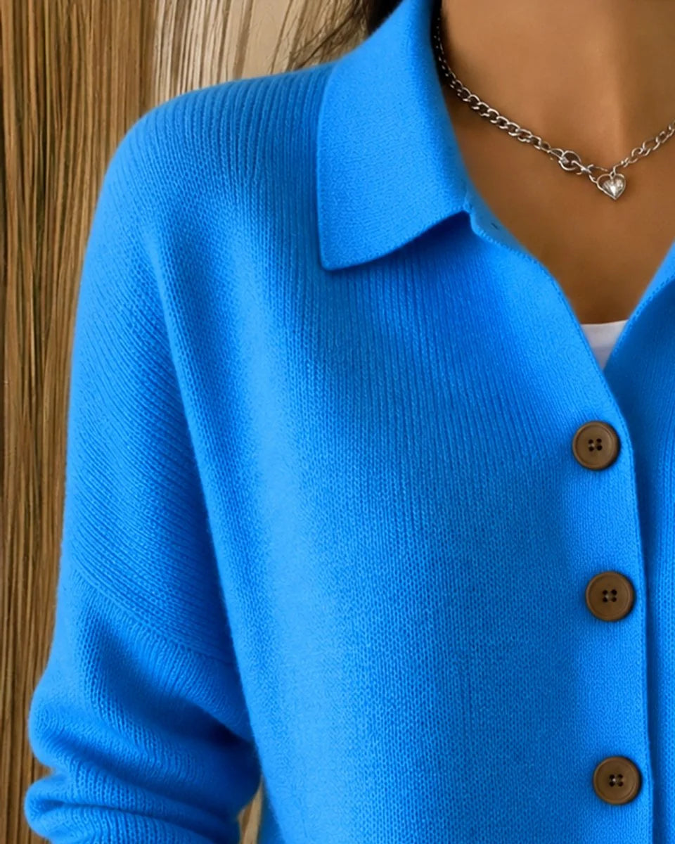 Nuana | Damen Strickjacke mit Hemdkragen und Knopfleiste Relaxed Fit