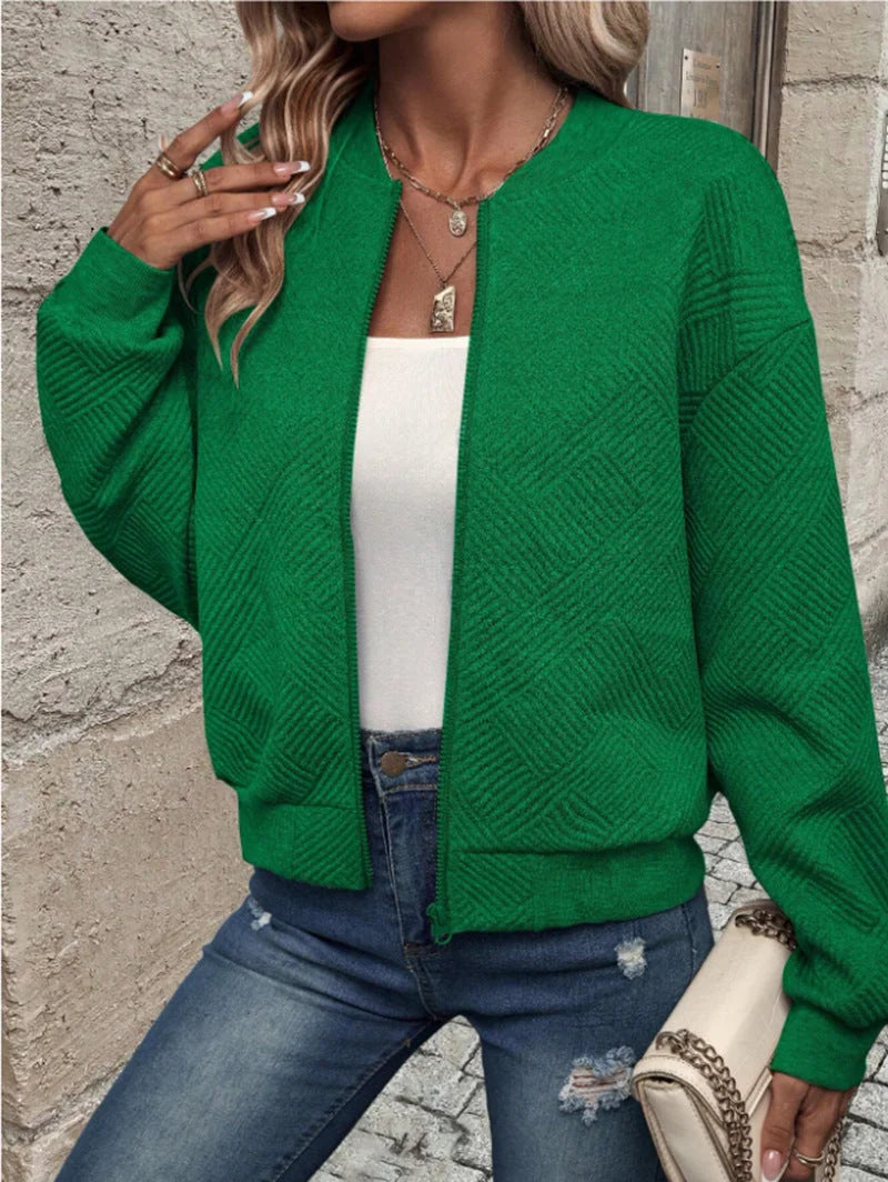 Nuana | Damen Strickjacke mit Reißverschluss und Struktur