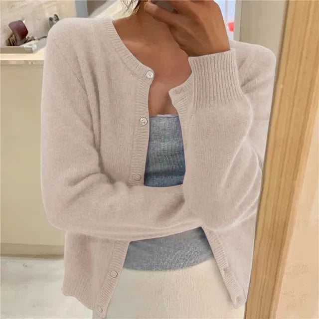 Nuana | Damen Strickjacke mit Rundhalsausschnitt und langen Ärmeln