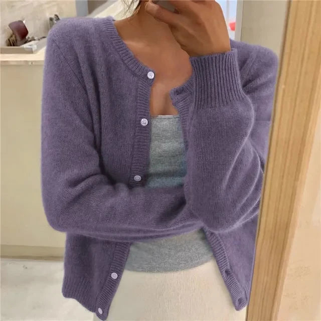 Nuana | Damen Strickjacke mit Rundhalsausschnitt und langen Ärmeln