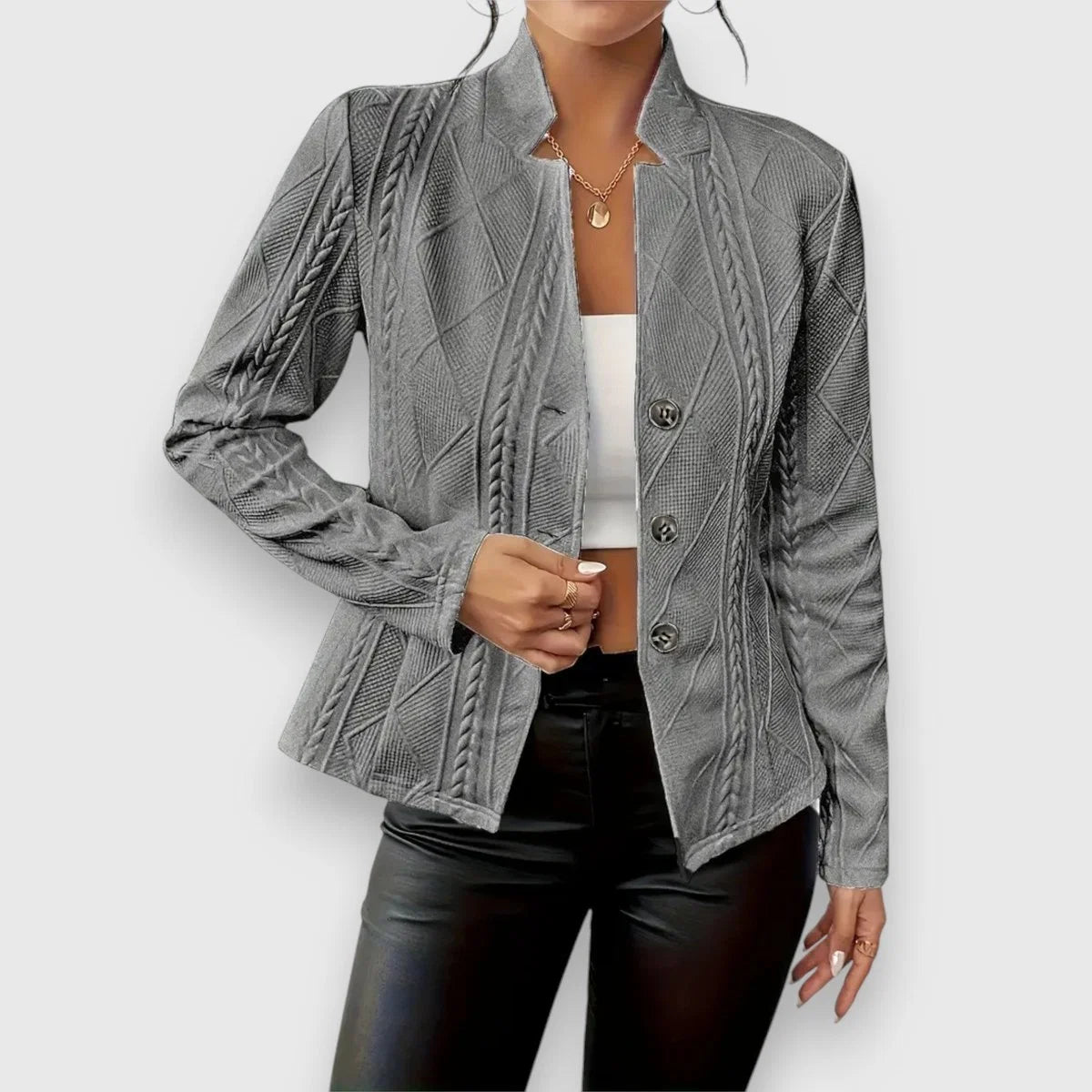Nuana | Damen Strukturierter Langarm-Pullover mit Stehkragen Kabelstrick-Optik