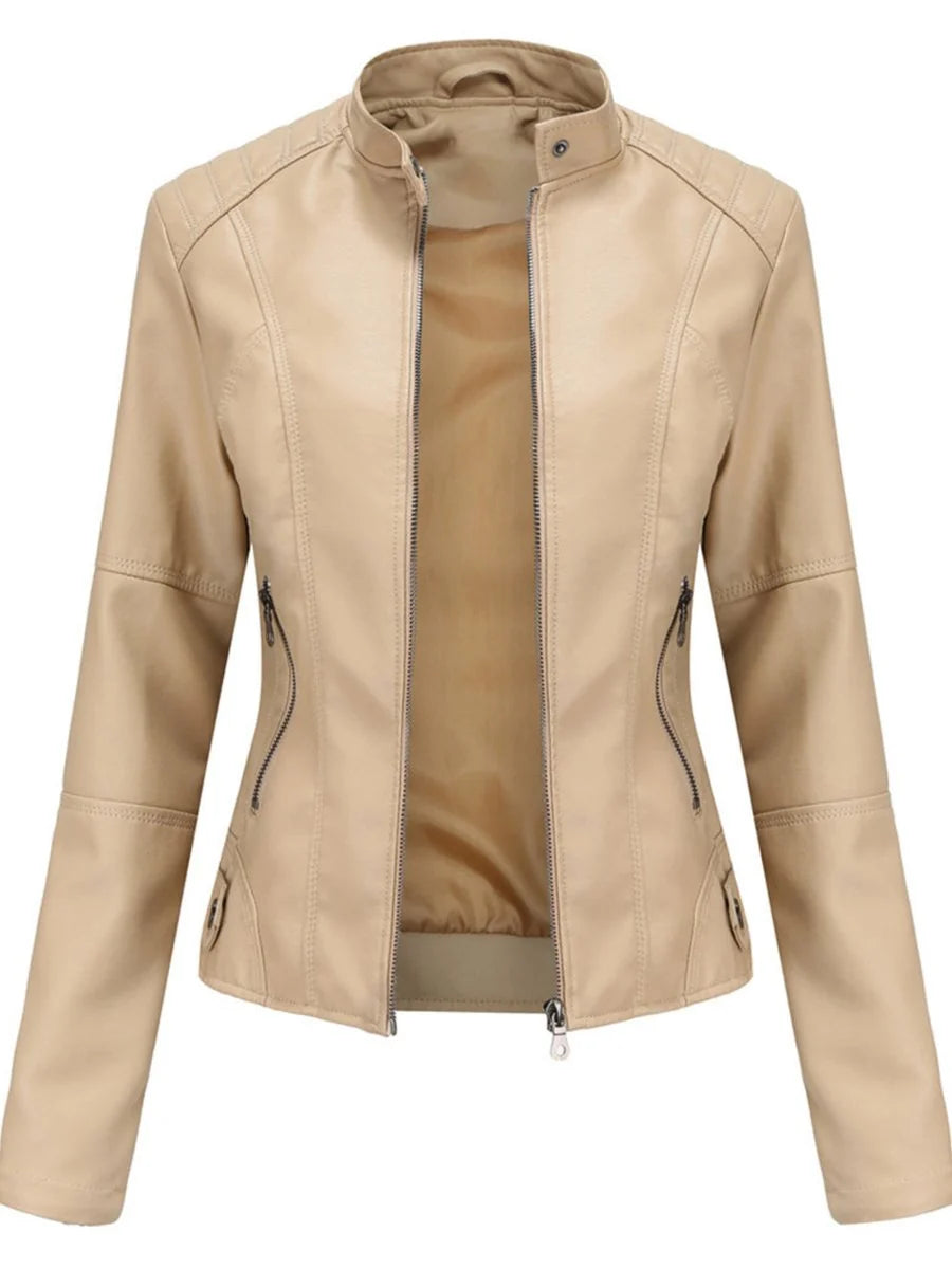 Nuana | Damen Taillierte Kunstleder Biker Jacke Reißverschluss