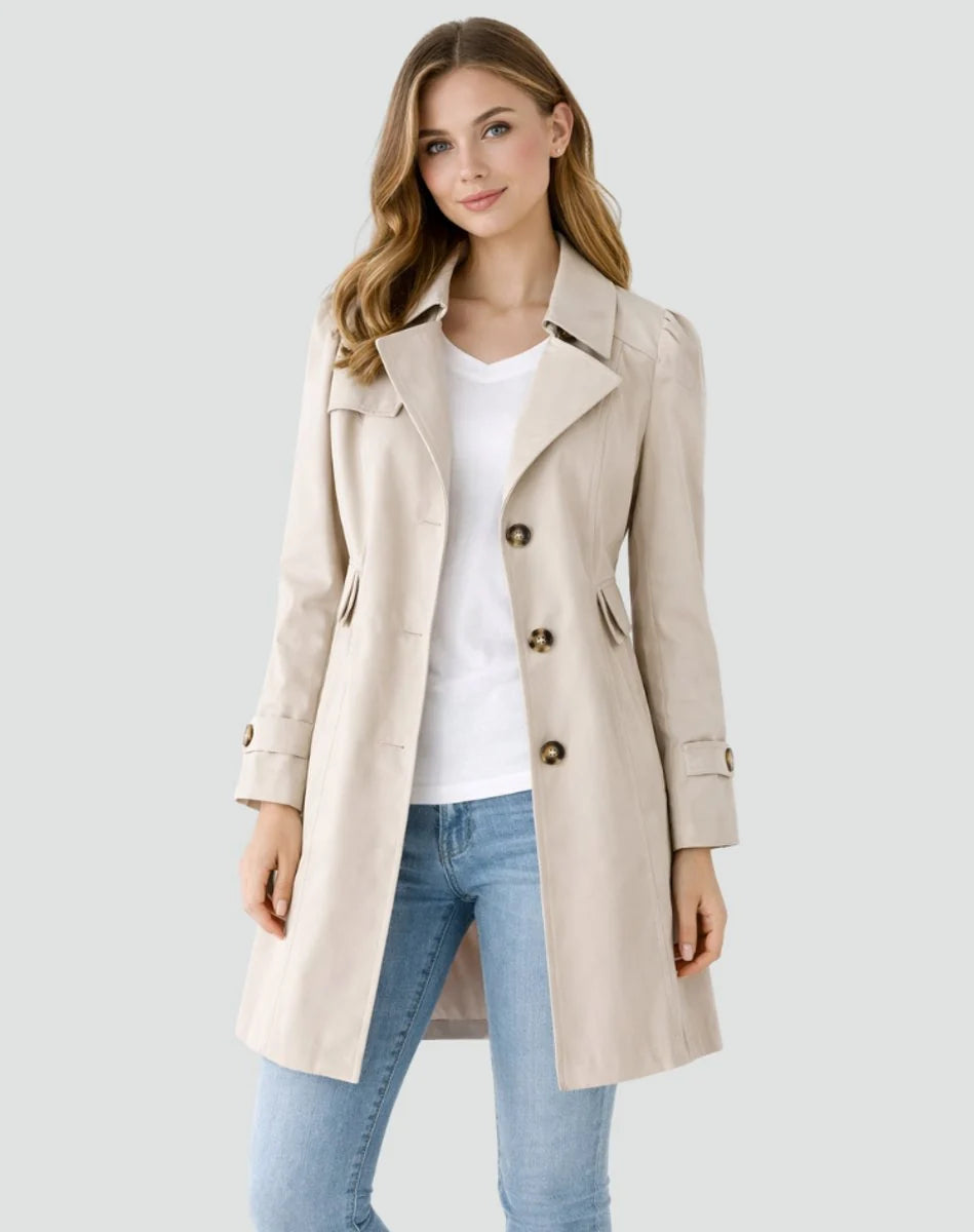Nuana | Damen Taillierter Klassischer Trench Coat Mittellanger Mantel