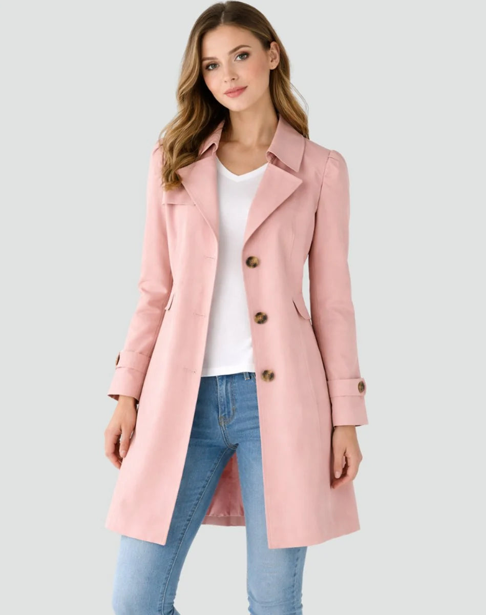 Nuana | Damen Taillierter Klassischer Trench Coat Mittellanger Mantel