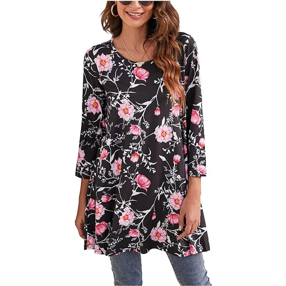Nuana | Damen Tunika mit Buntem Mandala-Druck und 3/4-Ärmeln