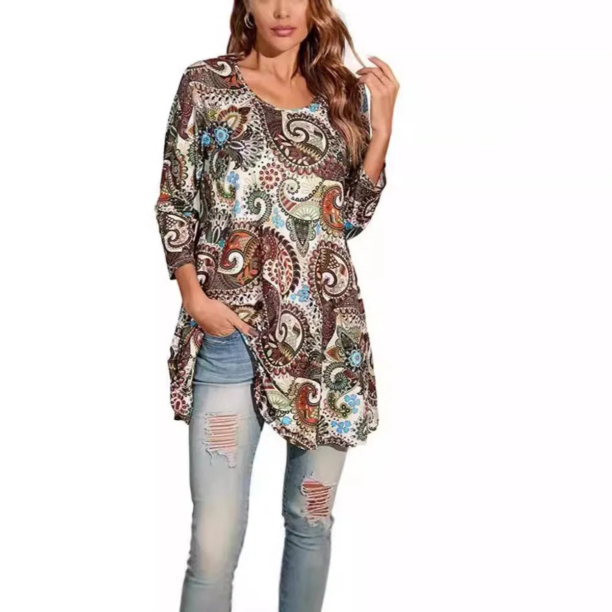 Nuana | Damen Tunika mit Buntem Mandala-Druck und 3/4-Ärmeln