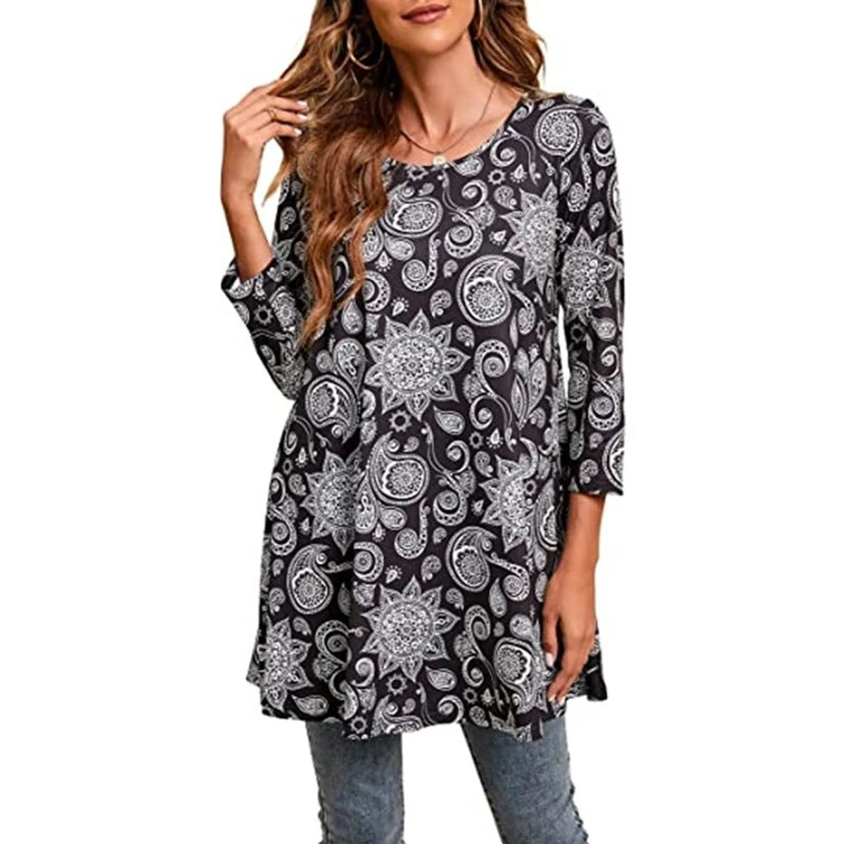 Nuana | Damen Tunika mit Buntem Mandala-Druck und 3/4-Ärmeln