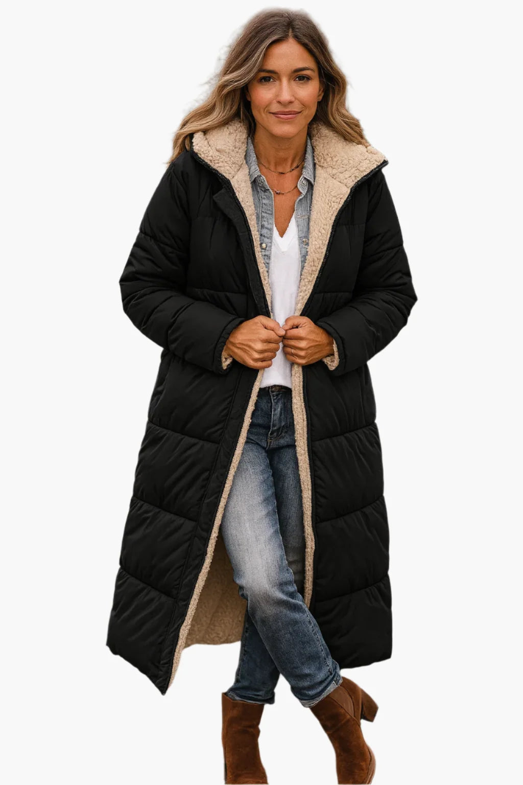 Nuana | Damen Warme Kapuzen Winter Longline Puffer Jacke