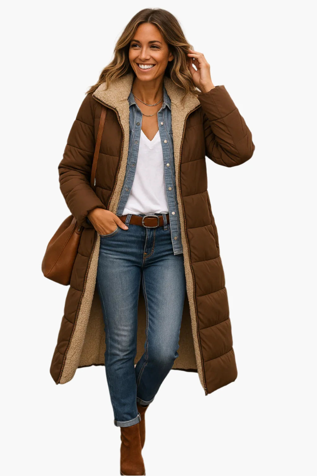 Nuana | Damen Warme Kapuzen Winter Longline Puffer Jacke