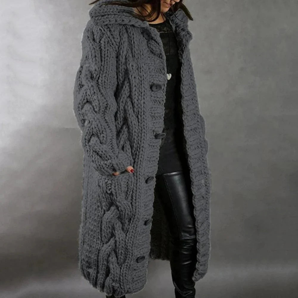Nuana | Damen Warmer Langer Strickcardigan für den Winter