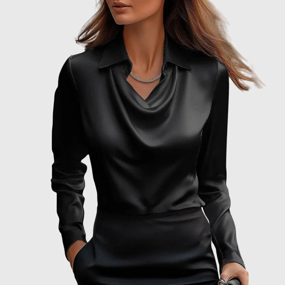 Nuana | Damen Wasserfallkragen Langarm Top