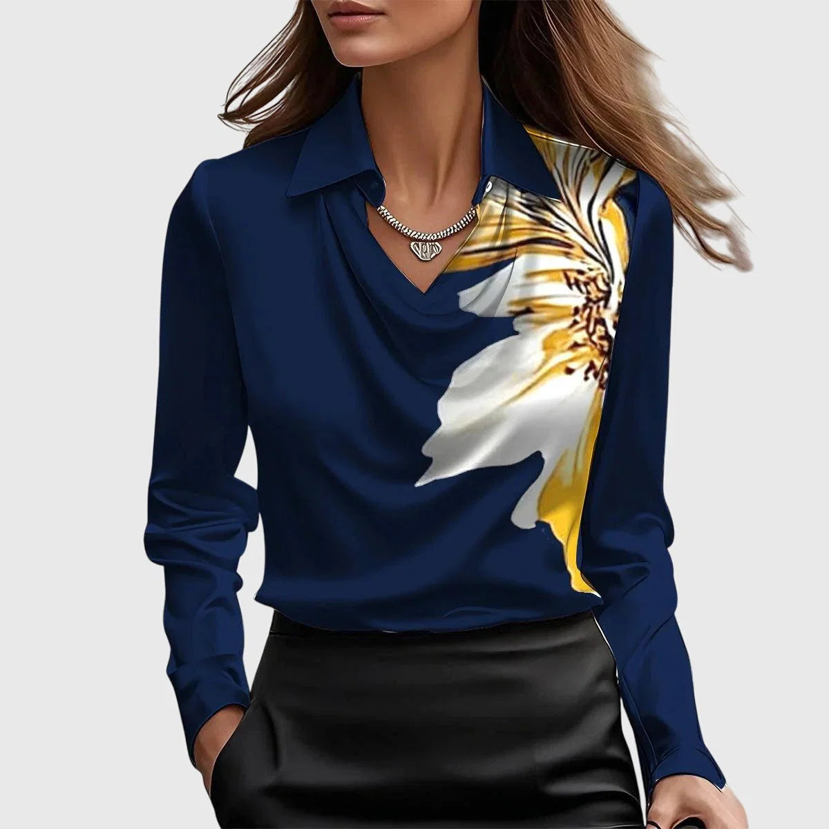 Nuana | Damen Wasserfallkragen Langarm Top