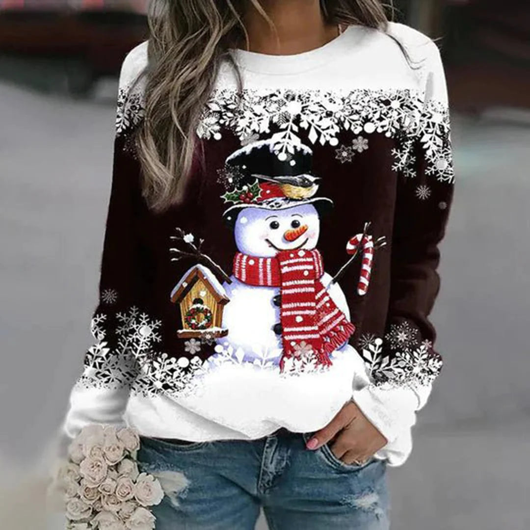 Nuana | Damen-Weihnachtspullover mit Schneemann-Motiv