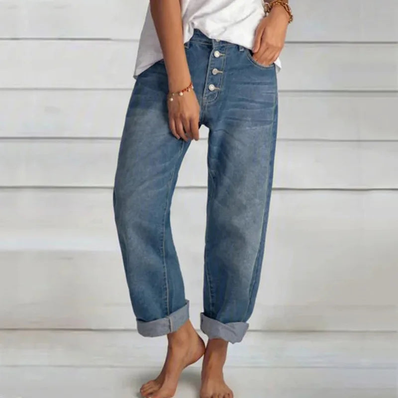Nuana | Damen Weit Geschnittene Jeans mit Knopfleiste
