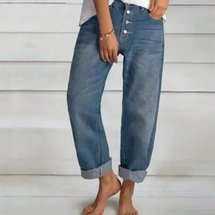 Nuana | Damen Weit Geschnittene Jeans mit Knopfleiste