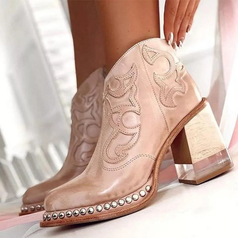 Nuana | Damen Western Stiefeletten Blockabsatz Kunstleder