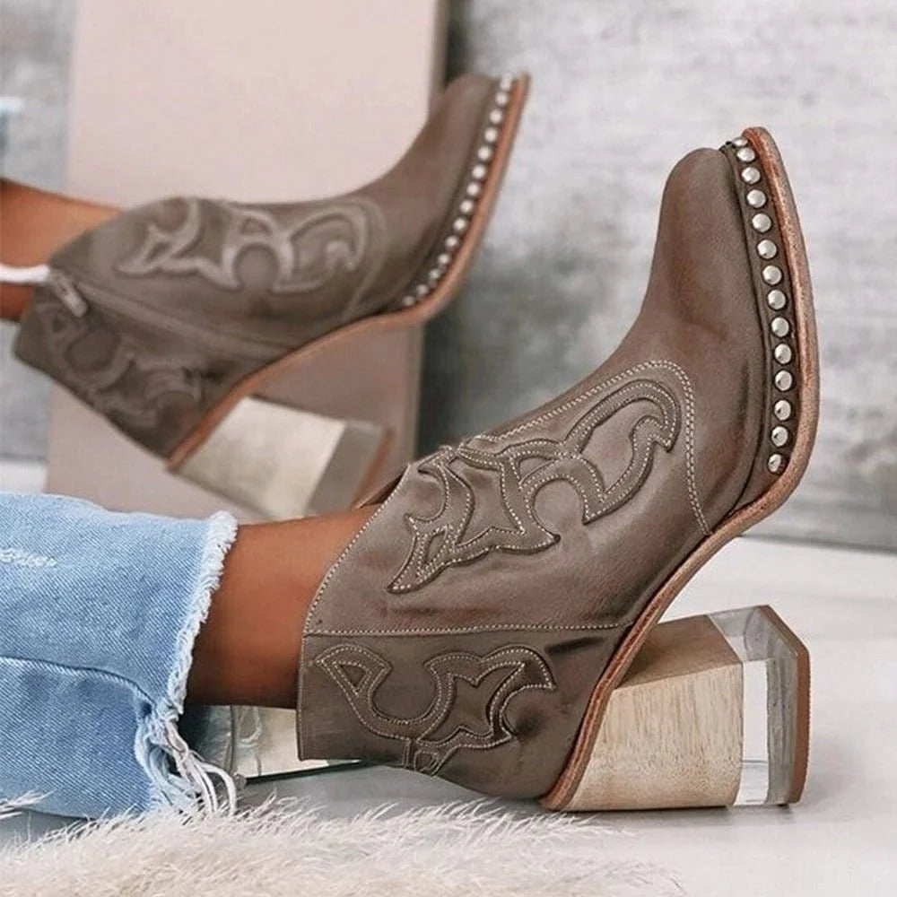Nuana | Damen Western Stiefeletten Blockabsatz Kunstleder