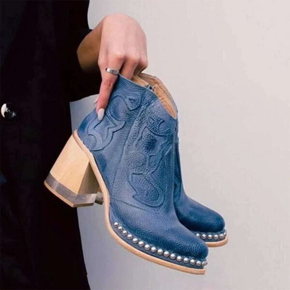 Nuana | Damen Western Stiefeletten Blockabsatz Kunstleder