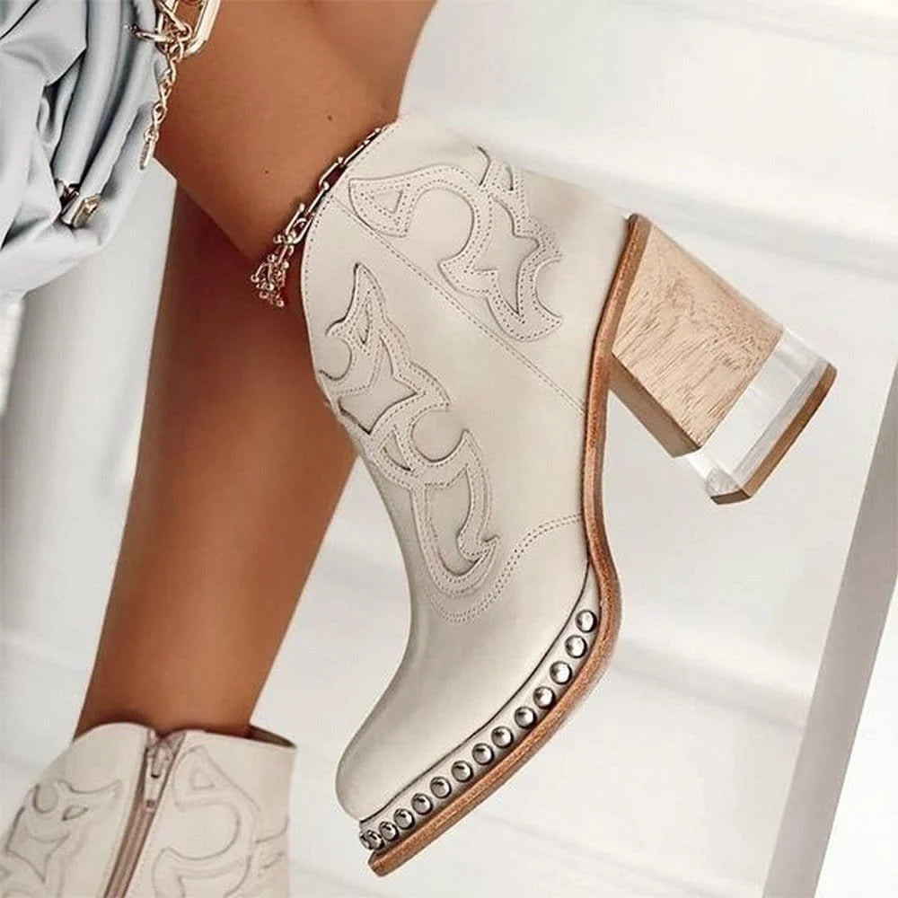 Nuana | Damen Western Stiefeletten Blockabsatz Kunstleder
