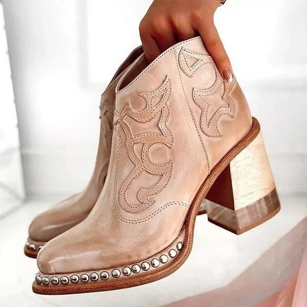 Nuana | Damen Western Stiefeletten Blockabsatz Kunstleder