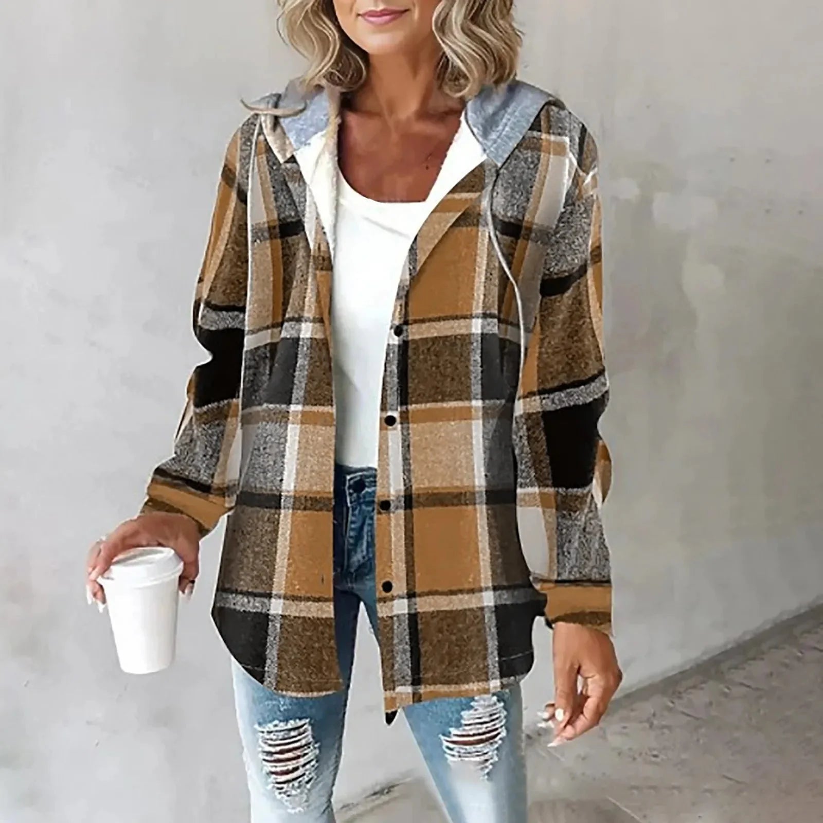 Nuana | Damen Winter Freizeit Karo Hoodie Jacke