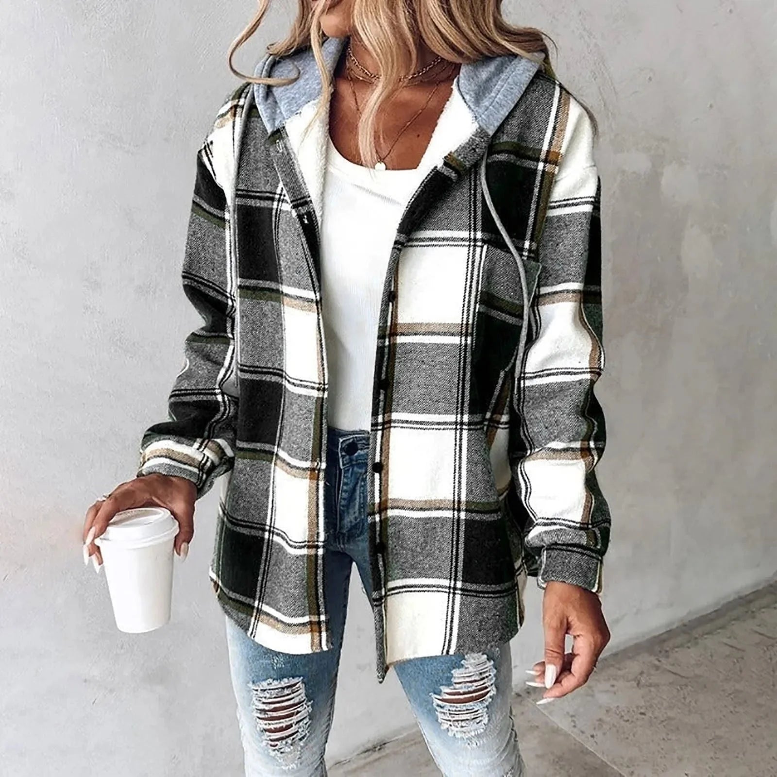 Nuana | Damen Winter Freizeit Karo Hoodie Jacke