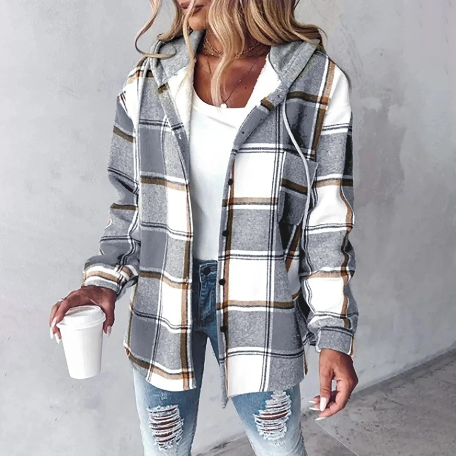 Nuana | Damen Winter Freizeit Karo Hoodie Jacke