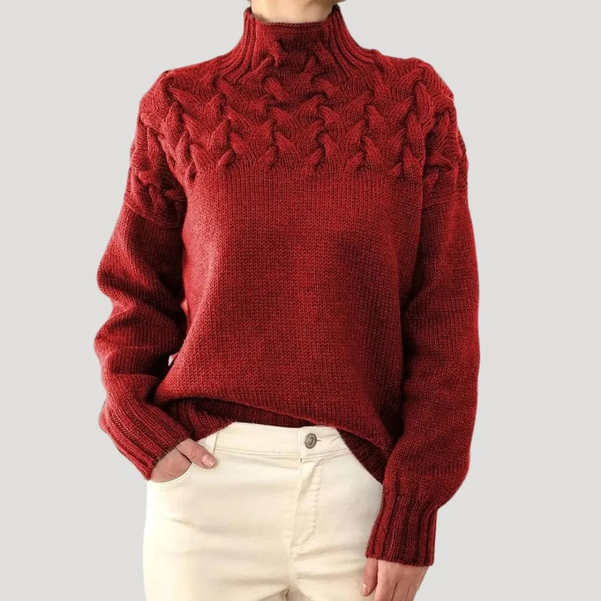 Nuana | Damen Zopfmuster Rollkragen Strick Sweater