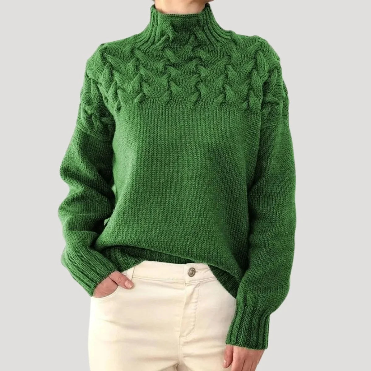 Nuana | Damen Zopfmuster Rollkragen Strick Sweater