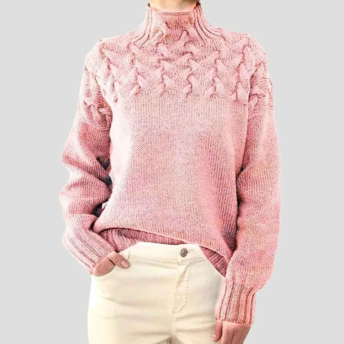 Nuana | Damen Zopfmuster Rollkragen Strick Sweater