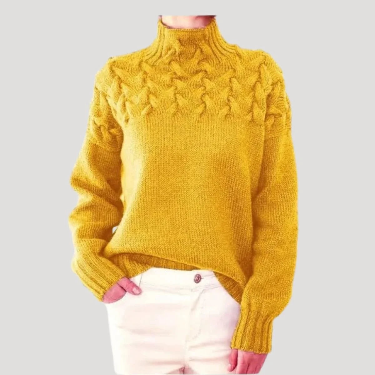 Nuana | Damen Zopfmuster Rollkragen Strick Sweater