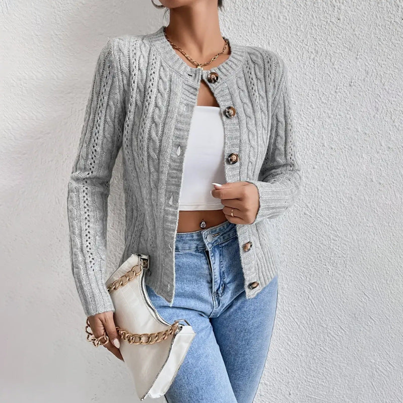 Nuana | Damen Zopfmuster Strickjacke mit Knopfleiste