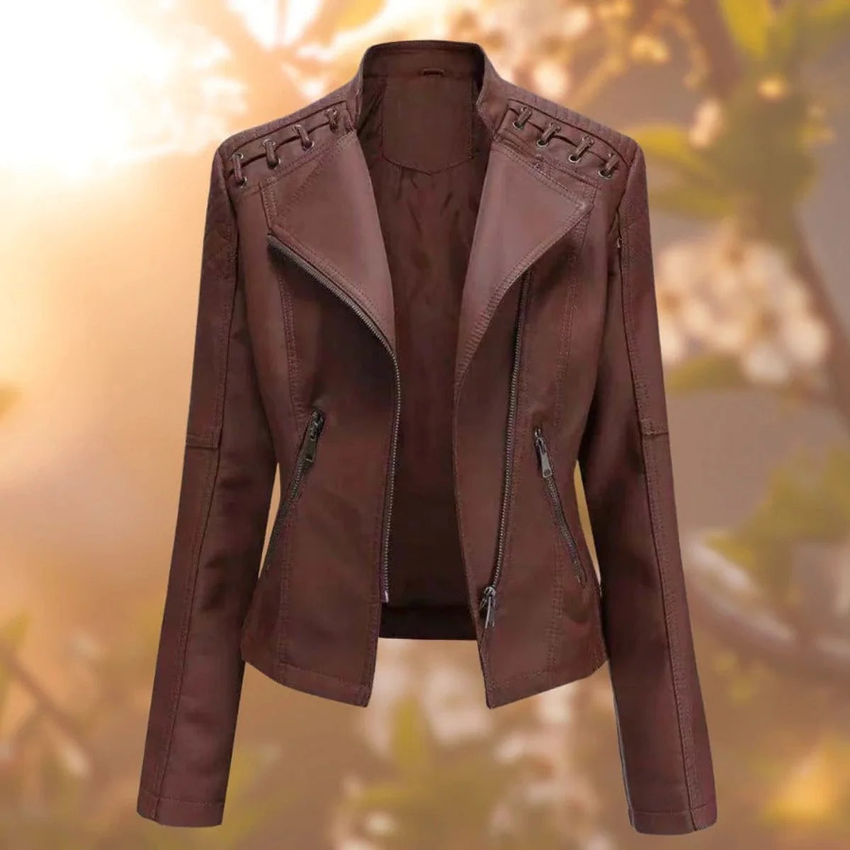 Nuana Elisabeth Damen Bikerjacke Kunstleder Reißverschluss