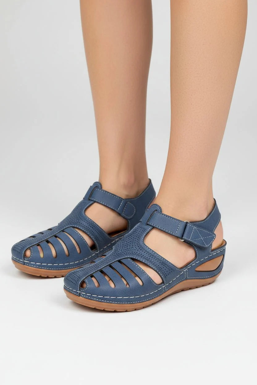 Nuana Elisabeth | Damen Geschlossene Klettverschluss-Sandalen mit Keilabsatz