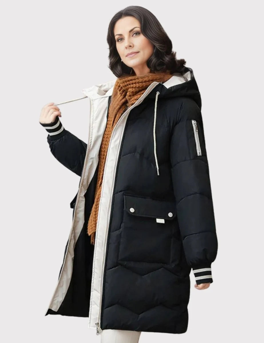 Nuana Elisabeth | Wintermantel Damen Langer Gesteppter Parka mit Kapuze