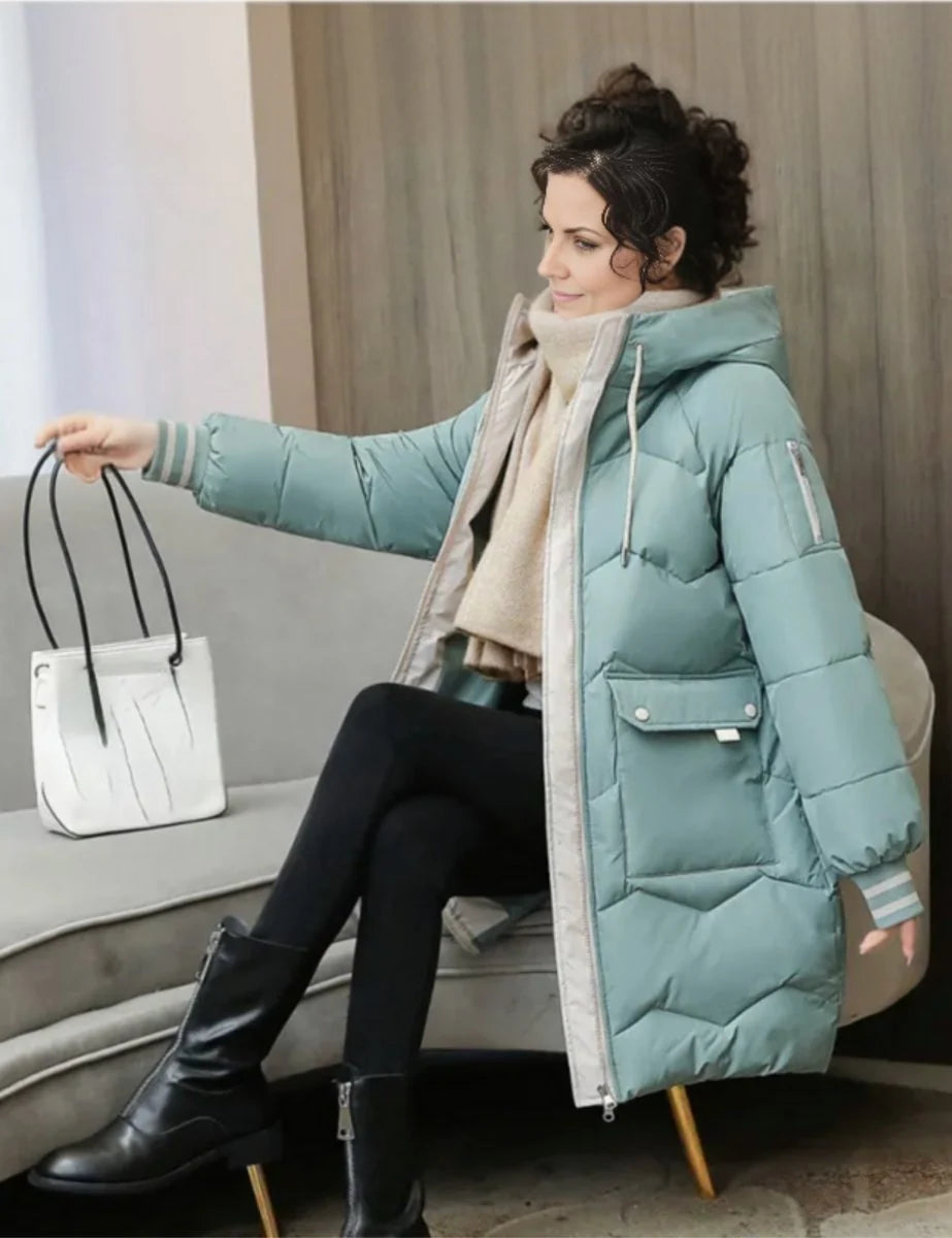 Nuana Elisabeth | Wintermantel Damen Langer Gesteppter Parka mit Kapuze