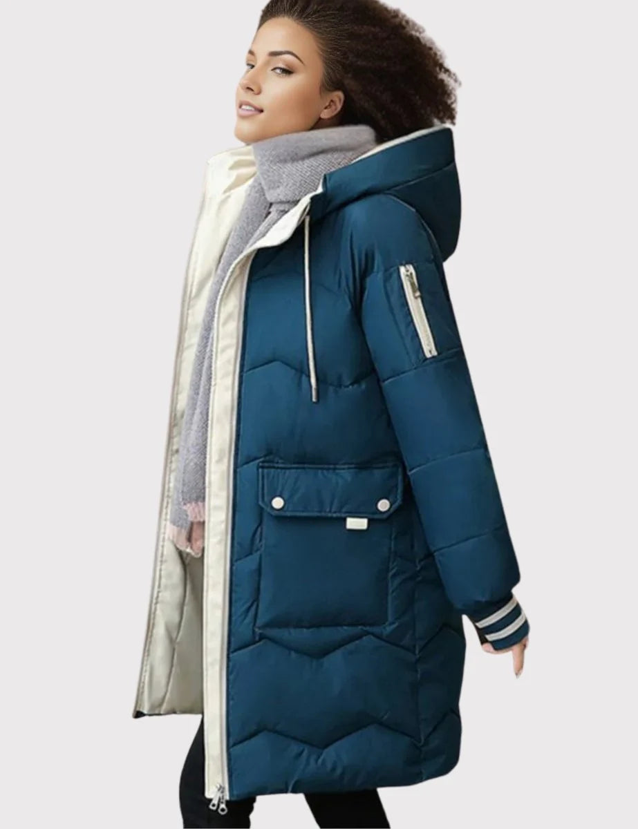 Nuana Elisabeth | Wintermantel Damen Langer Gesteppter Parka mit Kapuze
