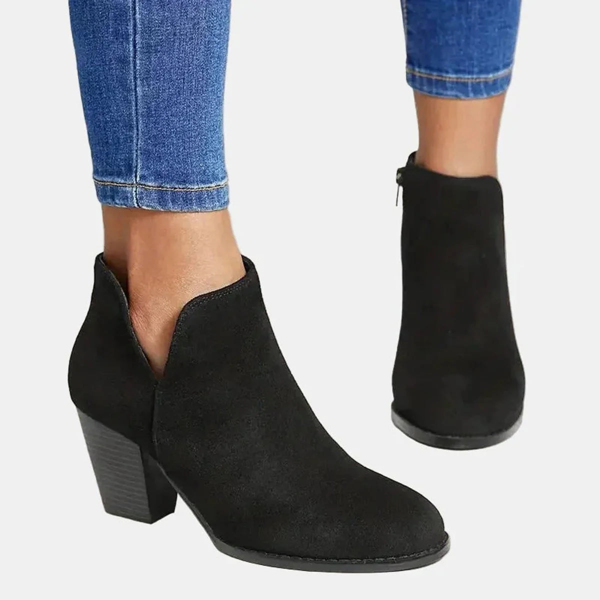 Nuana Emilia Damen Wildleder Blockabsatz Ankle Boots mit Reißverschluss