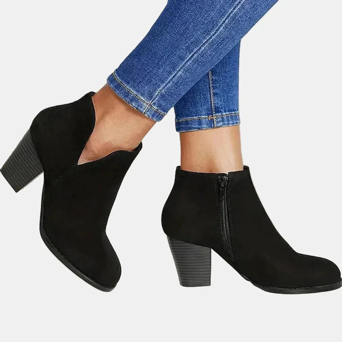 Nuana Emilia Damen Wildleder Blockabsatz Ankle Boots mit Reißverschluss