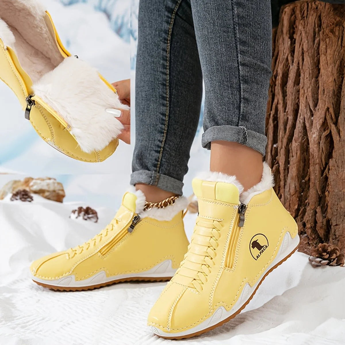 Nuana Frieda | Damen Gefütterte Ankle Boots Kunstleder Reißverschluss Winterstiefeletten