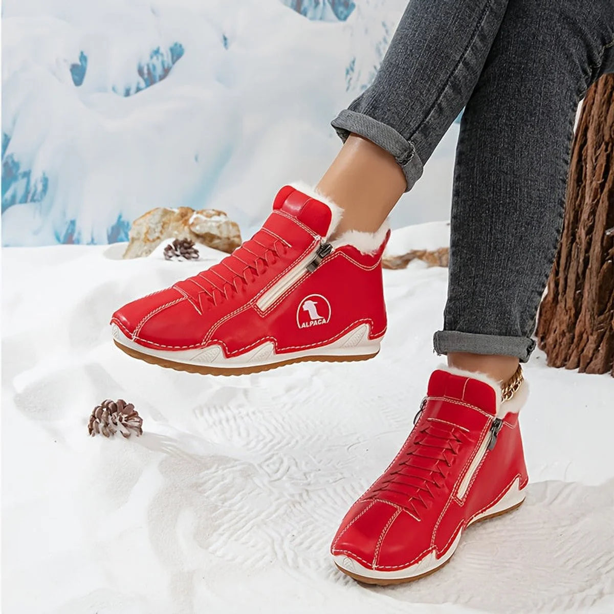 Nuana Frieda | Damen Gefütterte Ankle Boots Kunstleder Reißverschluss Winterstiefeletten