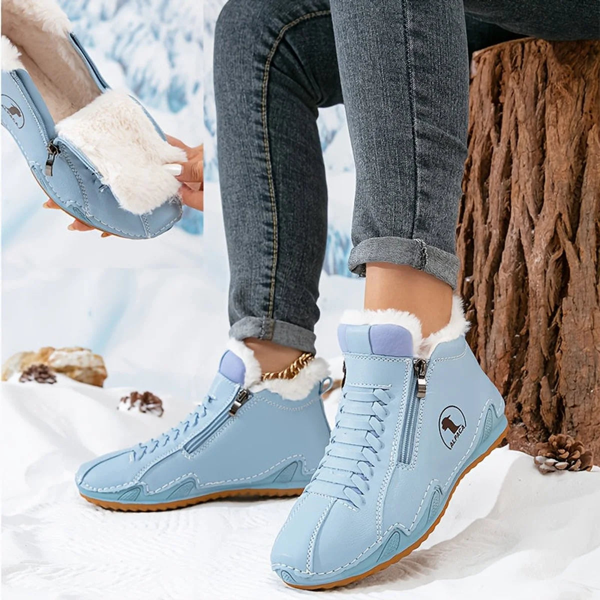 Nuana Frieda | Damen Gefütterte Ankle Boots Kunstleder Reißverschluss Winterstiefeletten